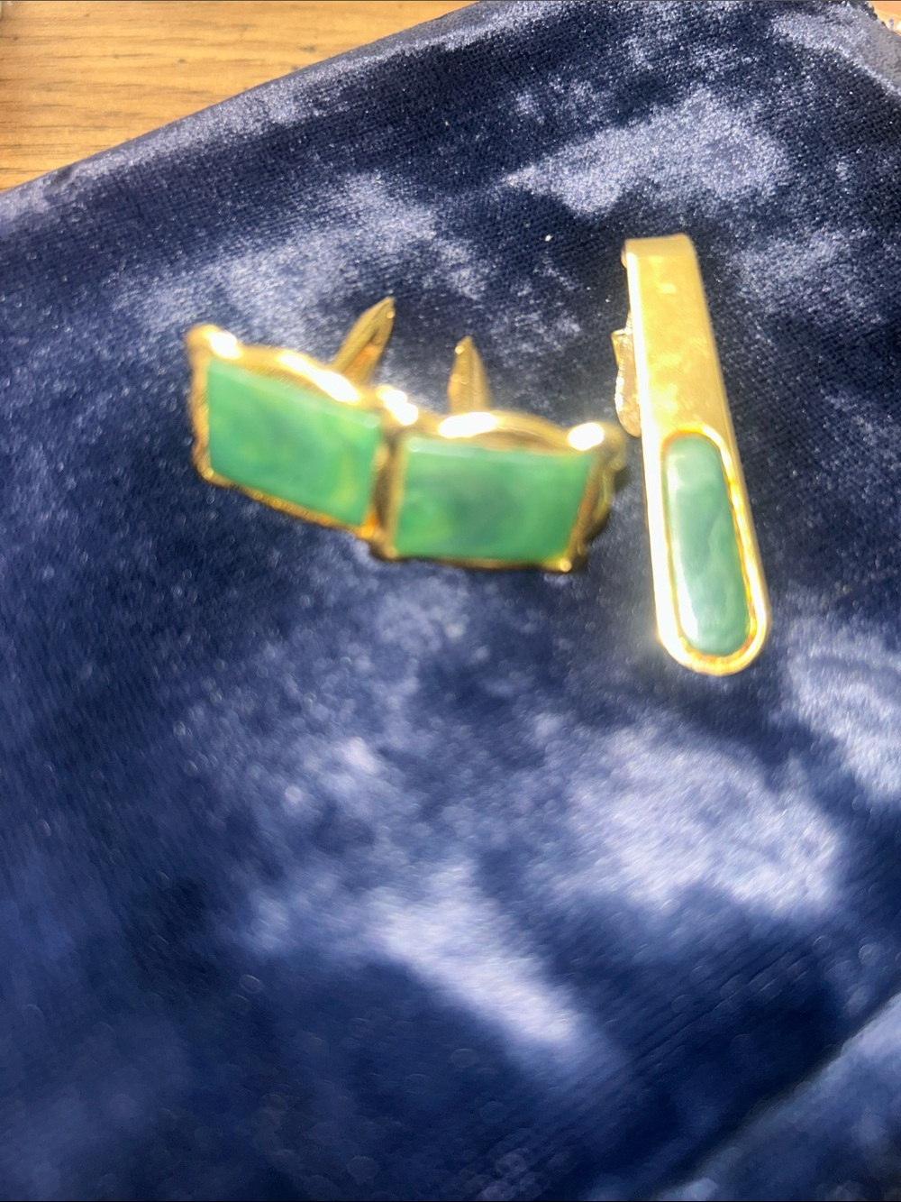Gold-Tone Green Stone Cufflinks - Men Accessories